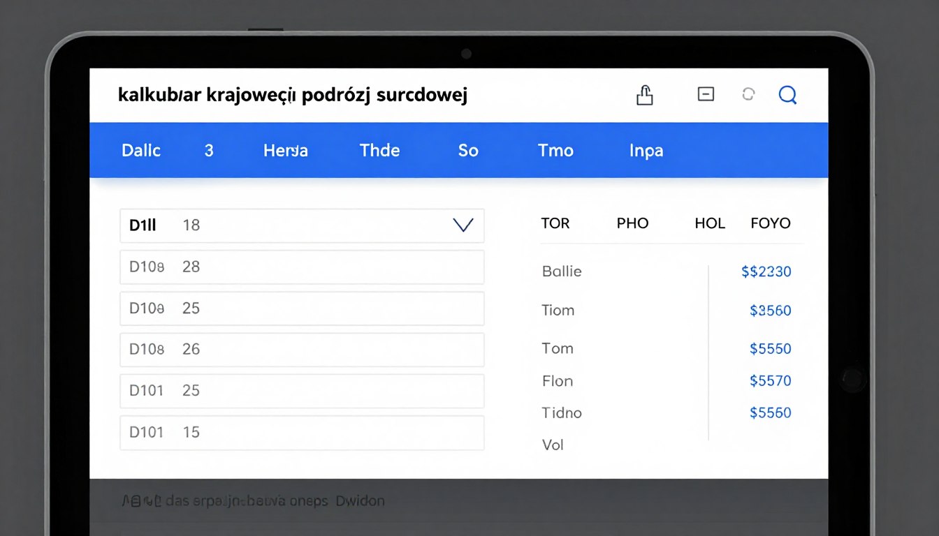 Kalkulator krajowej podróży służbowej - interfejs z polami do wprowadzania danych