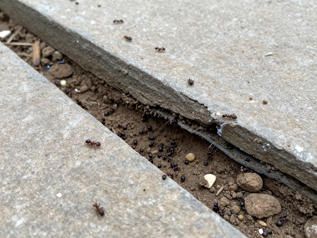 Mrowisko pod chodnikiem powodujące jego zapadanie się