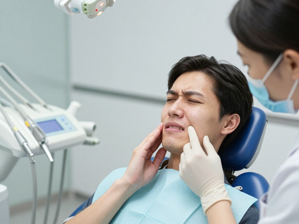 Pacjent z silnym bólem zęba u dentysty