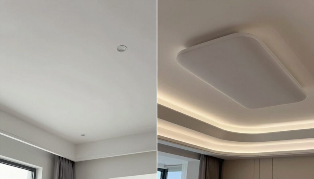 Porównanie standardowego i skomplikowanego sufitu podwieszanego kasetonowego