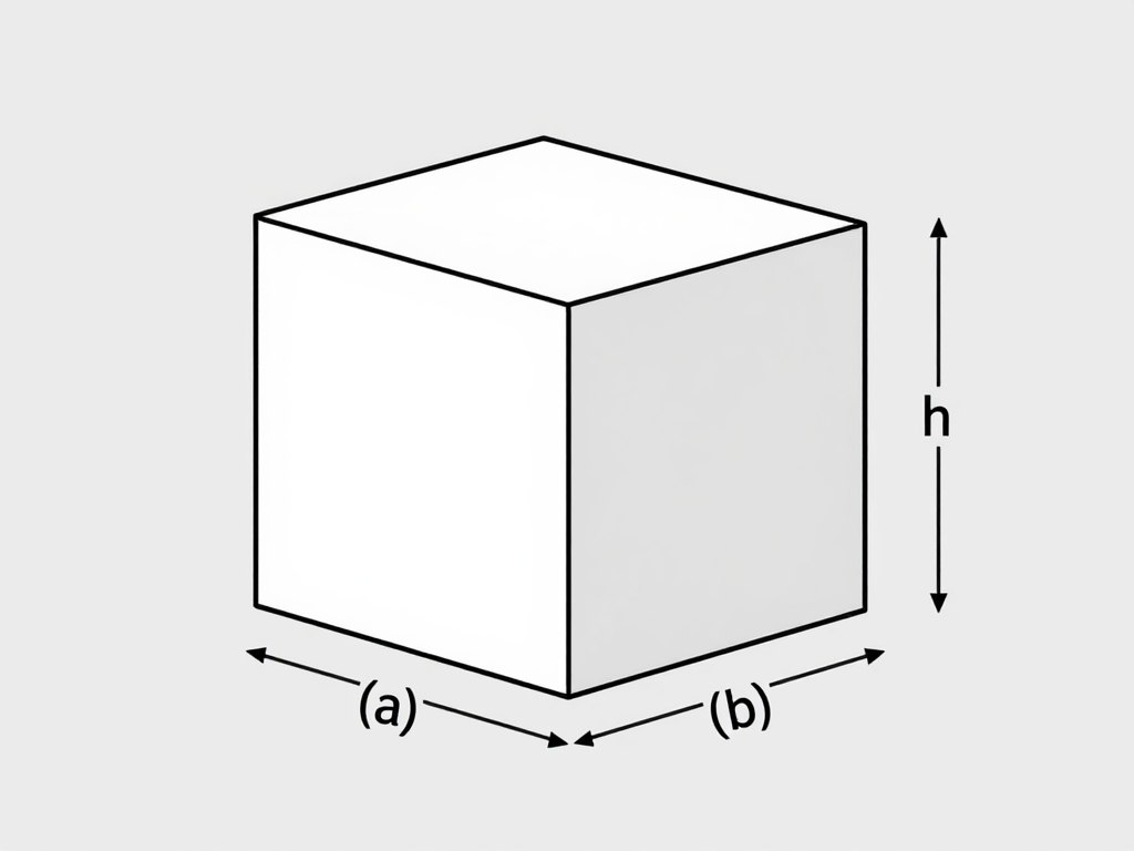 Prostopadłościan z oznaczonymi wymiarami długości, szerokości i wysokości