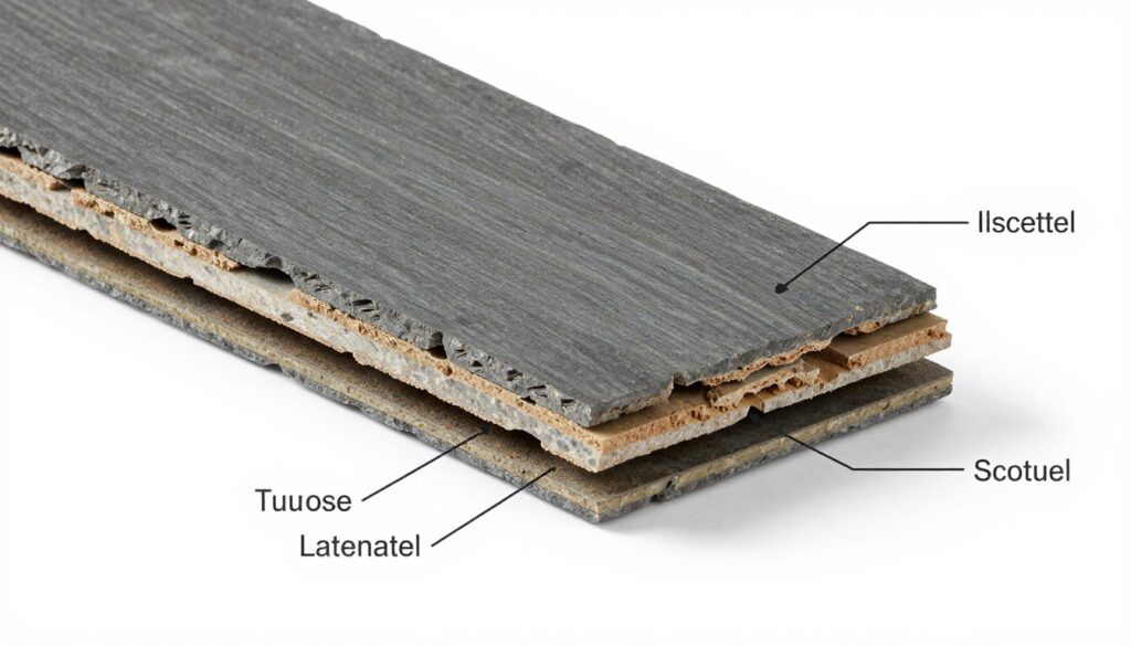 Przekrój sztucznego łupka dachowego pokazujący jego strukturę i właściwości