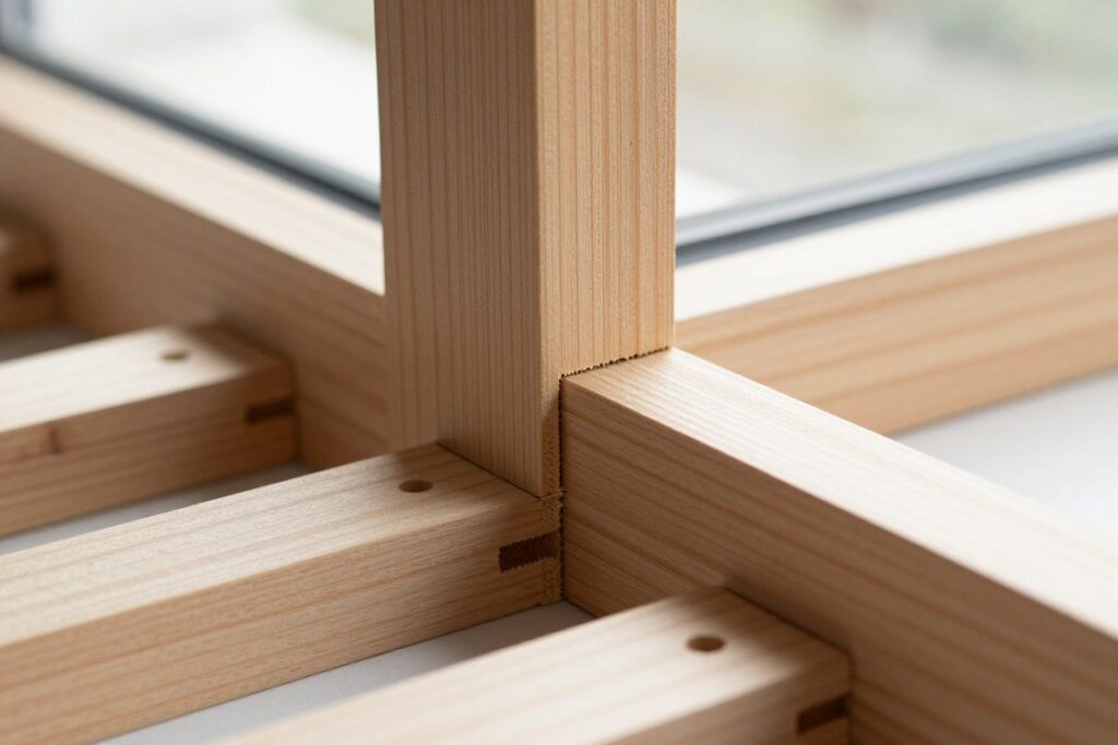 Różne rodzaje połączeń stolarskich w ramie okiennej