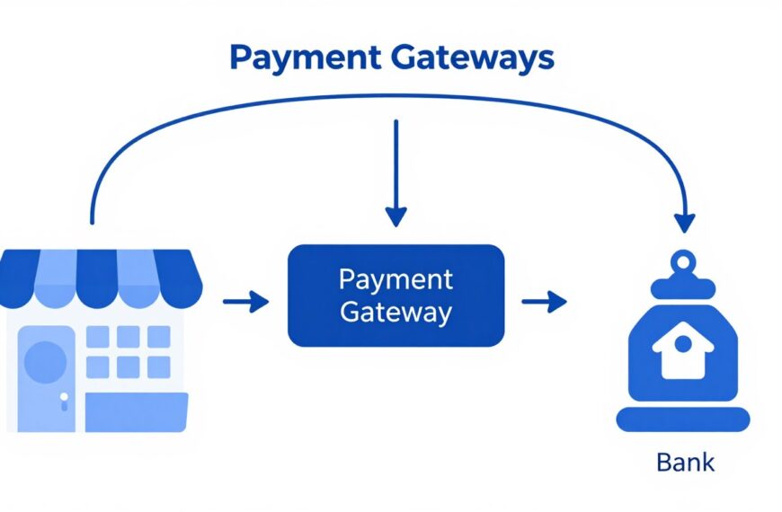 Schemat działania bramki płatniczej pokazujący przepływ danych między sklepem, bramką i bankiem