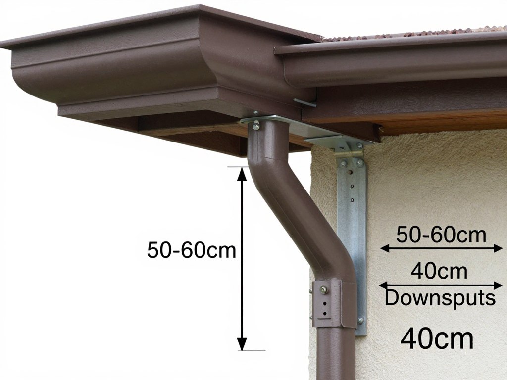 Schemat rozstawu uchwytów do rynny z zaznaczonymi odległościami Schemat rozstawu uchwytów do rynny z zaznaczonymi odległościami