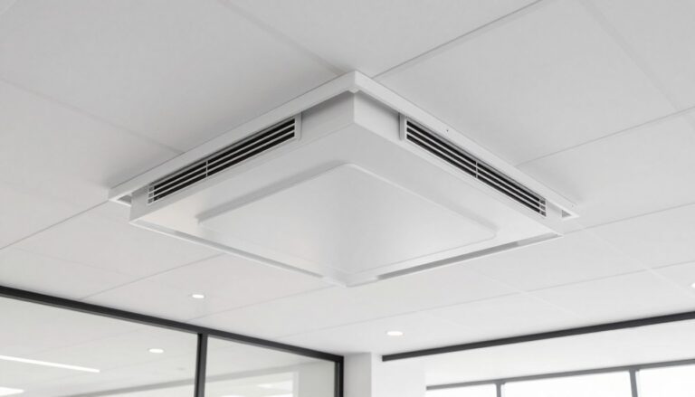 Sufit podwieszany kasetonowy w nowoczesnym wnętrzu biurowym