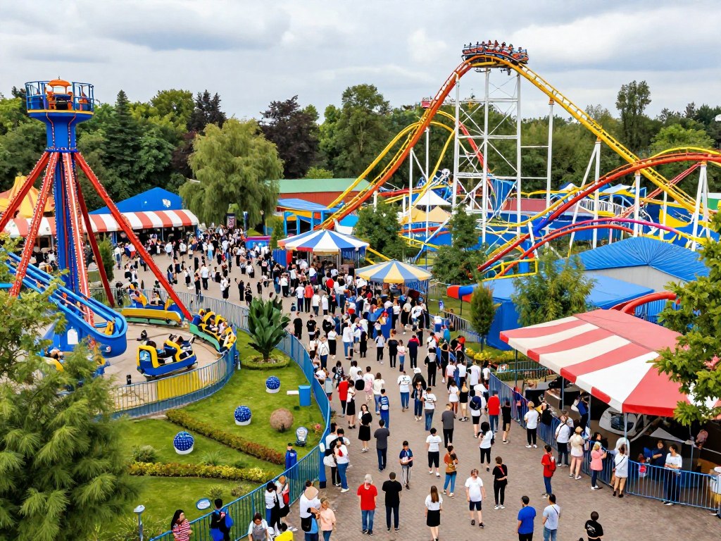 Tłumy odwiedzających Energylandię w sezonie letnim, co przekłada się na wysokie dzienne przychody parku