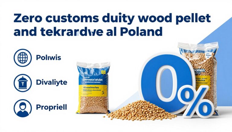 Cło na pellet z Ukrainy - infografika przedstawiająca zerową stawkę celną