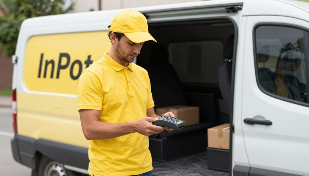 Kurier InPost z terminalem płatniczym do płatności kartą