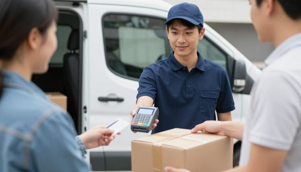 Kurier z terminalem płatniczym do płatności kartą