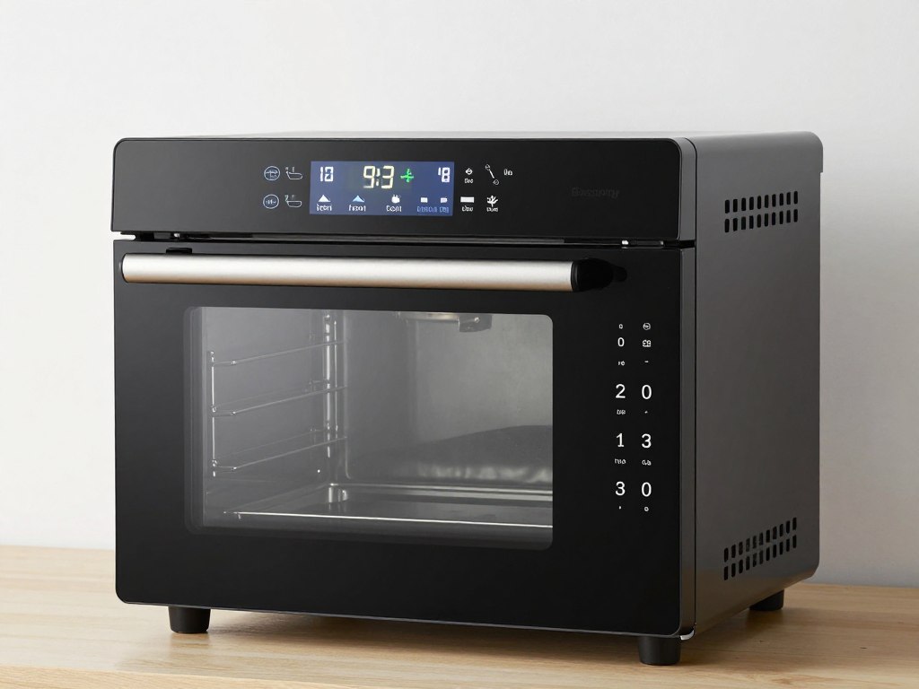 Nowoczesny piekarnik elektryczny z wyświetlaczem pokazującym różne funkcje i ustawienia temperatury wpływające na zużycie energii
