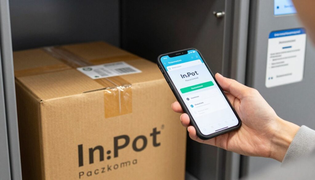 Osoba odbierająca paczkę z Paczkomatu i płacąca przez aplikację mobilną