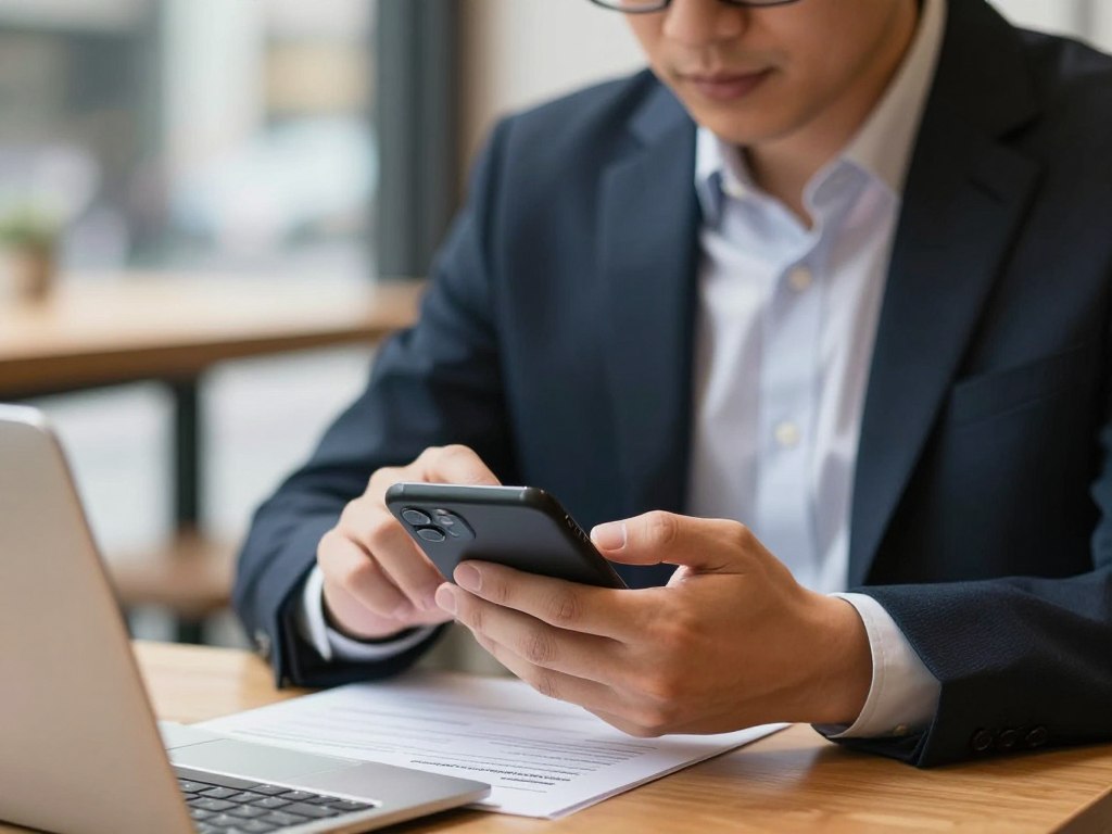 Osoba sprawdzająca CV na telefonie przed wysłaniem