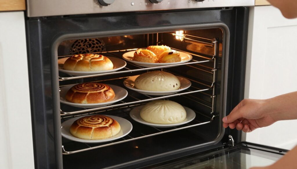 Osoba używająca termoobiegu w piekarniku i piecząca kilka potraw jednocześnie