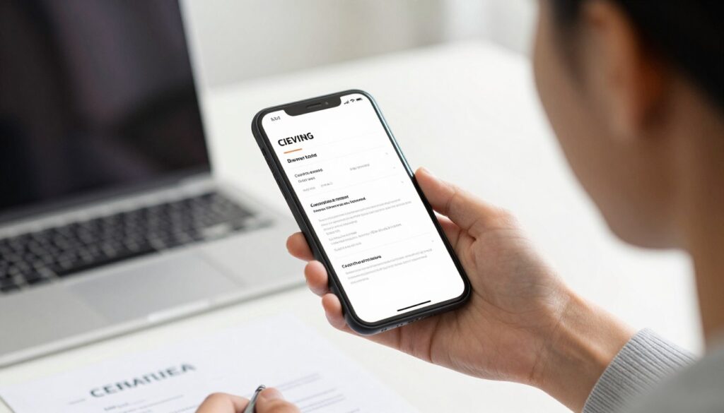 Osoba wysyłająca gotowe CV ze swojego telefonu
