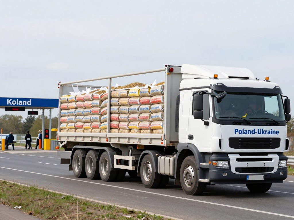 Transport pelletu z Ukrainy - ciężarówka przewożąca pellet przez granicę polsko-ukraińską