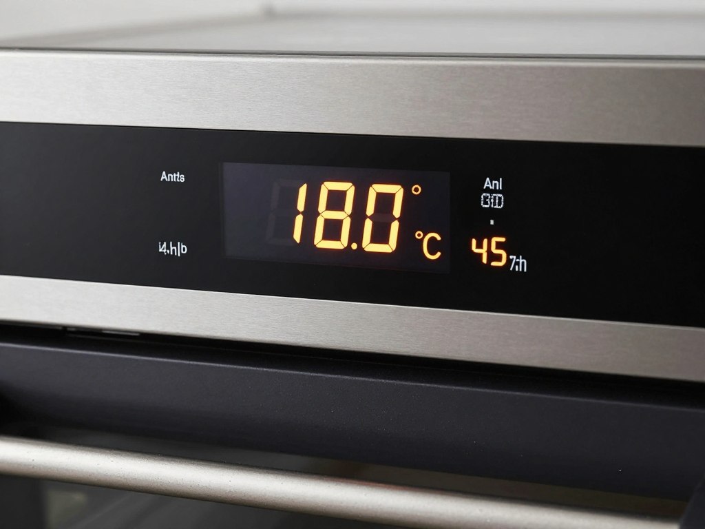 Wyświetlacz piekarnika pokazujący ustawienie temperatury 180°C i czasu pieczenia 45 minut