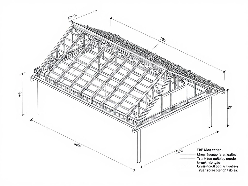Dach kopertowy z zaznaczonymi wymiarami i obliczeniami długości krokwi