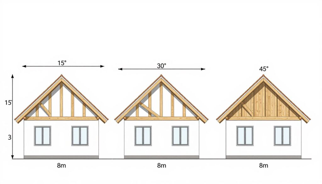 Graficzne porównanie długości krokwi dla różnych kątów nachylenia dachu