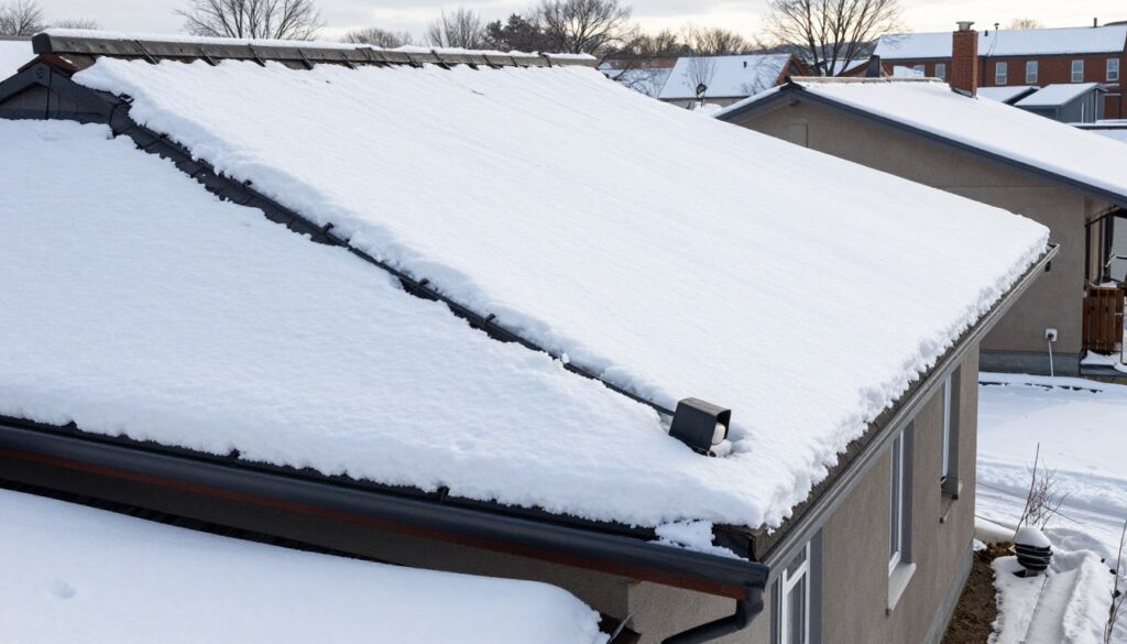 Prawidłowo zabezpieczony dach z systemem przeciwśniegowym i odwodnieniem