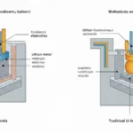 Porównanie budowy akumulatora solid-state z elektrolitem stałym i tradycyjnej baterii Li-ion z elektrolitem ciekłym