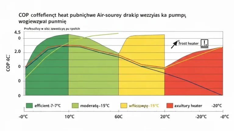 Wykres spadku COP pompy ciepła przy temperaturach -15°C i -20°C zimą
