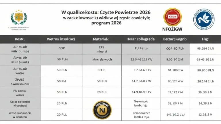 Tabela kosztów kwalifikowanych w programie Czyste Powietrze 2026 – pompy ciepła, materiały termoizolacyjne i urządzenia OZE