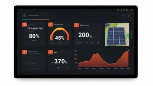 Zrzut ekranu z aplikacji monitoringu fotowoltaiki pokazujący spadek produkcji energii w ciągu dnia z błędem inwertera