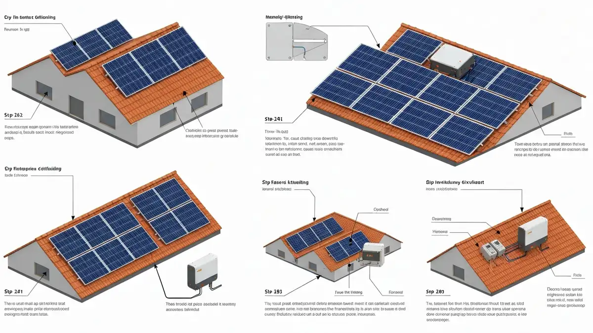 Schemat doboru mocy instalacji fotowoltaicznej – wzór krok po kroku z panelami PV na dachu domu jednorodzinnego