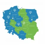Mapa Polski z ikonami OZE i logotypami WFOŚiGW – lokalne dotacje na fotowoltaike i pompy ciepla 2026