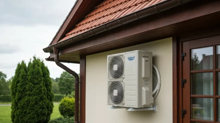 Galmet Airmax² pompa ciepła powietrze-woda jednostka zewnętrzna na terenie domu