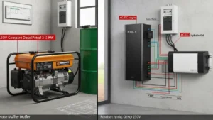 Porównanie generatora prądotwórczego spalinowego i magazynu energii z akumulatorem LiFePO4 przy domu jednorodzinnym z panelami fotowoltaiki