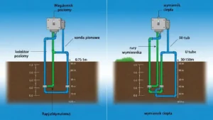 Porównanie kolektora poziomego i sondy pionowej w gruntowej pompie ciepła – schemat graficzny