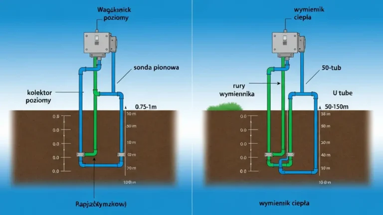 Porównanie kolektora poziomego i sondy pionowej w gruntowej pompie ciepła – schemat graficzny