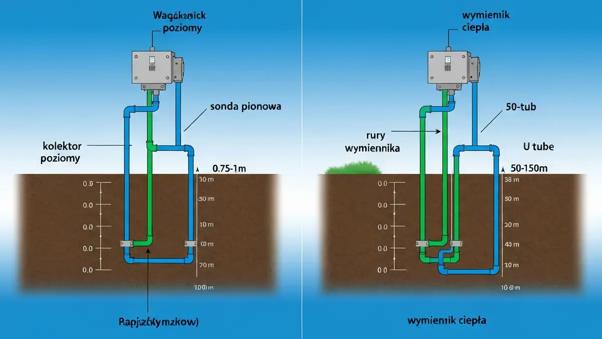 Porównanie kolektora poziomego i sondy pionowej w gruntowej pompie ciepła – schemat graficzny