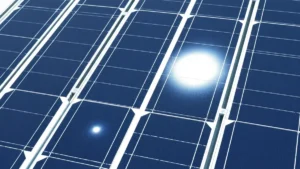 Termogram panelu fotowoltaicznego pokazujący hot-spot jako bialą plamę o podwyższonej temperaturze
