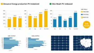 Porównanie rocznej produkcji energii instalacji fotowoltaiki 5 kW, 8 kW i 10 kW w Polsce - wykres i tabela
