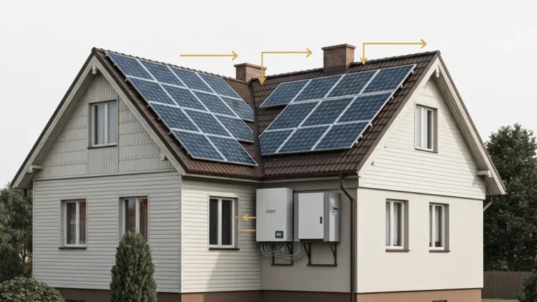 Schemat systemu fotowoltaicznego zintegrowanego z pompa ciepla i magazynem energii w domu jednorodzinnym