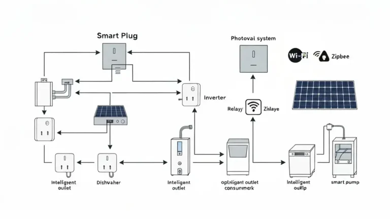 schemat połączenia inteligentnych gniazdek z instalacją fotowoltaiczną i inwerterem – automatyczne włączanie urządzeń przy nadwyżce energii PV