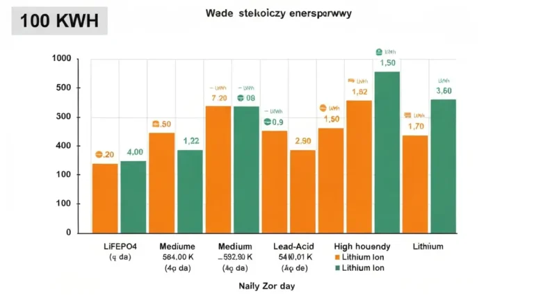 Diagram pojemności magazynu energii do fotowoltaiki: kWh na osi Y, typowe scenariusze zużycia domowego na osi X; schemat doboru od 5 do 20 kWh