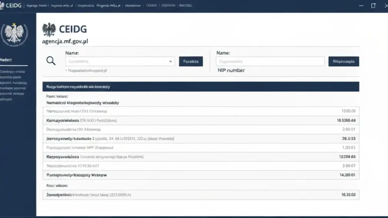Plik ekranu portalu CEIDG z wyszukiwaniem firmy instalacyjnej po NIP i nazwie