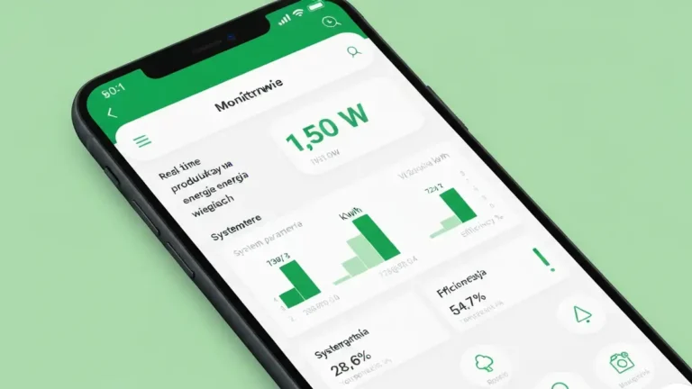 Ekran aplikacji mobilnej inwertera fotowoltaicznego pokazujący bieżącą produkcję energii i parametry systemu solarnego