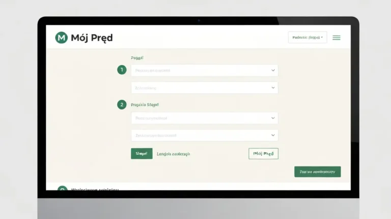 Ekran logowania do platformy Mój Prąd z formularzem wniosku