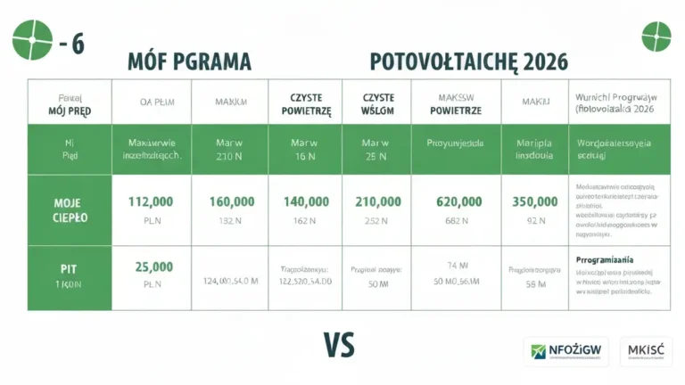 Porównanie pięciu głównych programów dotacji na fotowoltaikę w Polsce 2026 – tabela z kwotami, limitami dochodów i warunkami