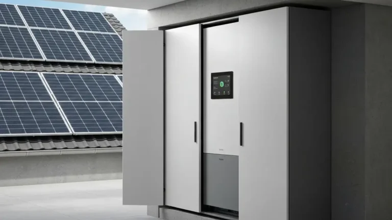 Magazyn energii 10 kWh w piwnicy domu z panelami słonecznymi na dachu – system fotowoltaiki z akumulatorem