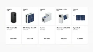 Tabela porównawcza cen magazynów energii (Tesla Powerwall, BYD, Huawei, Pylontech) z ceną za kWh w 2025 roku dla Polski