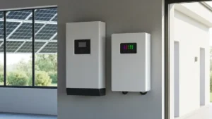 Domowy magazyn energii LFP zainstalowany w garazu obok falownika hybrydowego i licznika energii
