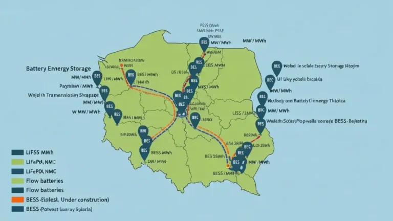 Mapa wielkoskalowych magazynów energii w Polsce z zaznaczonym rozmieszczeniem BESS i planami rozbudowy do 2030