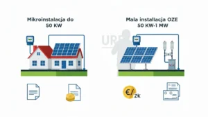 Schemat porównawczy mikroinstalacji do 50 kW i małej instalacji OZE – różnice prawne i podatkowe w Polsce