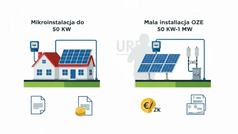 Schemat porównawczy mikroinstalacji do 50 kW i małej instalacji OZE – różnice prawne i podatkowe w Polsce